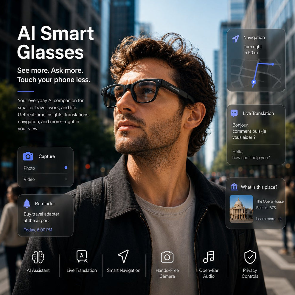 AI Smart Glasses Voice Control Bluetooth HD1080P Shooting